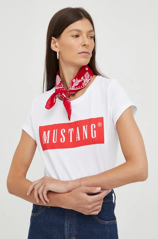 bela Bombažna kratka majica Mustang Ženski