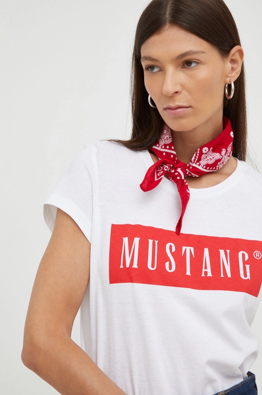 λευκό Βαμβακερό μπλουζάκι Mustang