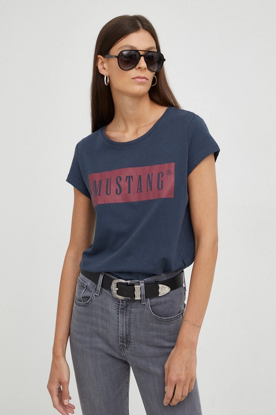 granatowy Mustang t-shirt bawełniany Damski