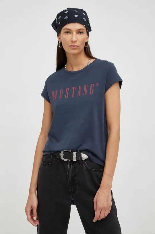 tmavomodrá Bavlnené tričko Mustang Dámsky