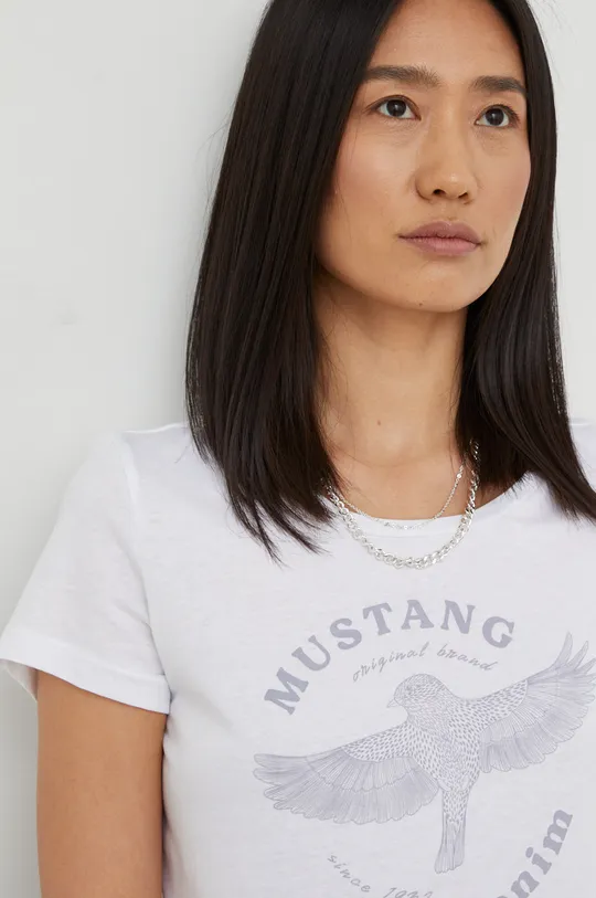 λευκό Βαμβακερό μπλουζάκι Mustang Γυναικεία