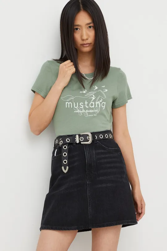 πράσινο Βαμβακερό μπλουζάκι Mustang Γυναικεία