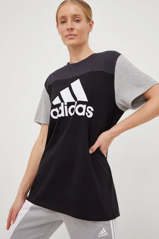 чёрный Хлопковая футболка adidas Женский