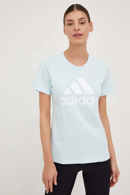 Бавовняна футболка adidas блакитний