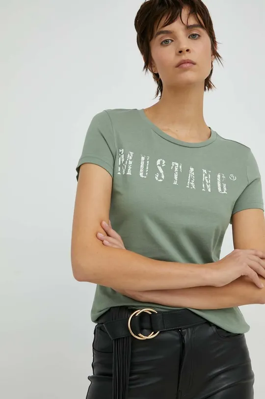 πράσινο Βαμβακερό μπλουζάκι Mustang Γυναικεία