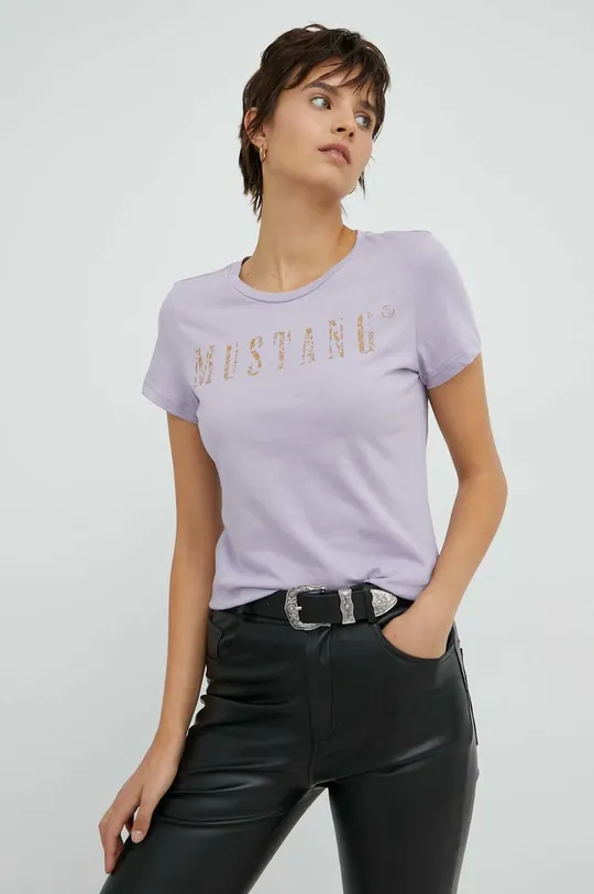 fioletowy Mustang t-shirt bawełniany
