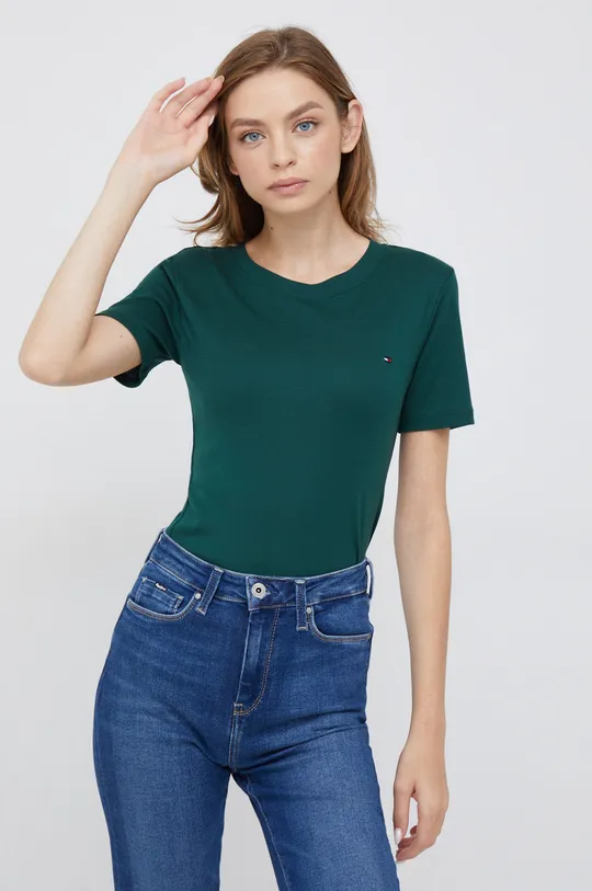 stalowy zielony Tommy Hilfiger t-shirt Damski