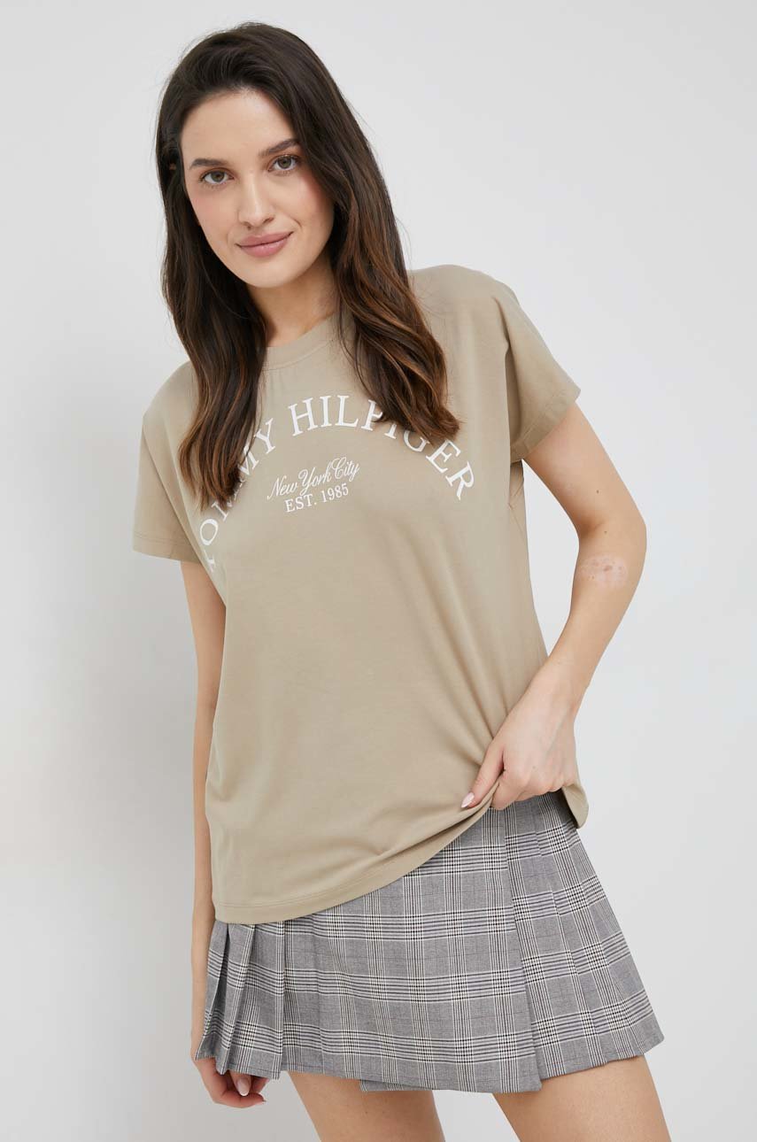 beżowy Tommy Hilfiger t-shirt Damski