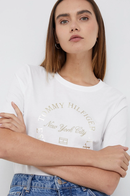 biały Tommy Hilfiger t-shirt bawełniany Damski