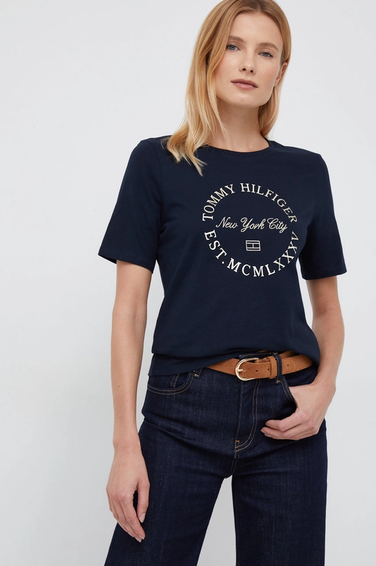 granatowy Tommy Hilfiger t-shirt bawełniany