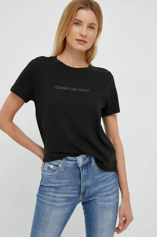 czarny Tommy Hilfiger t-shirt Damski
