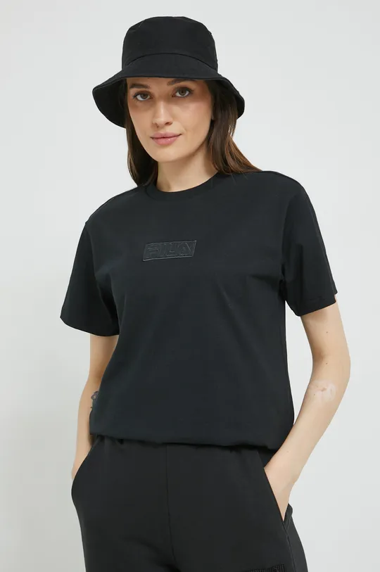 μαύρο Βαμβακερό μπλουζάκι Fila Γυναικεία