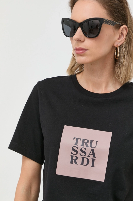 czarny Trussardi t-shirt bawełniany