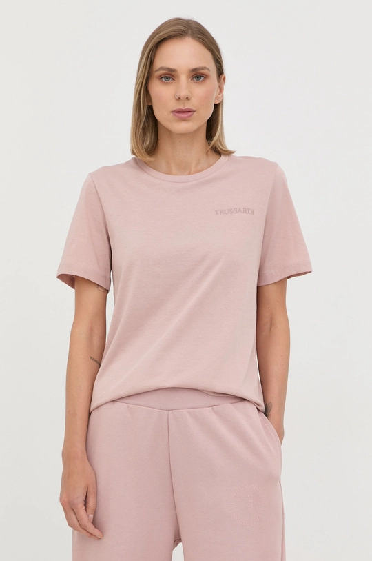 różowy Trussardi t-shirt bawełniany Damski