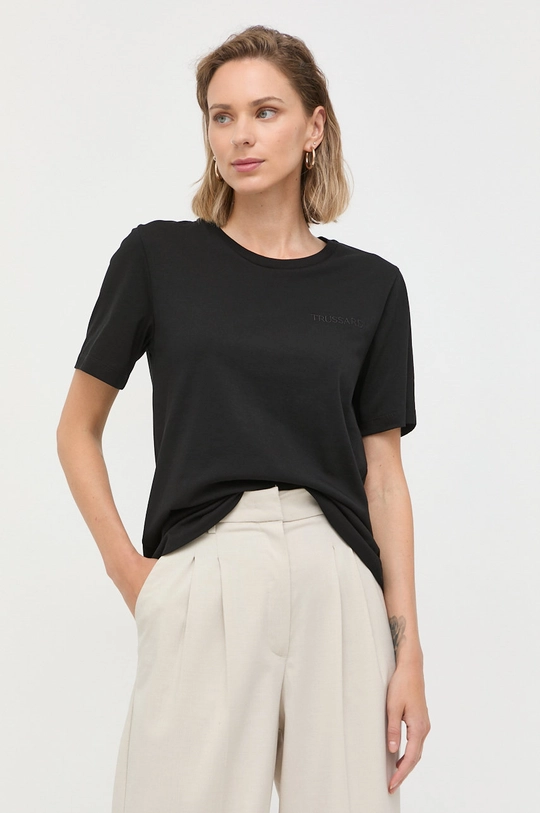 czarny Trussardi t-shirt bawełniany Damski