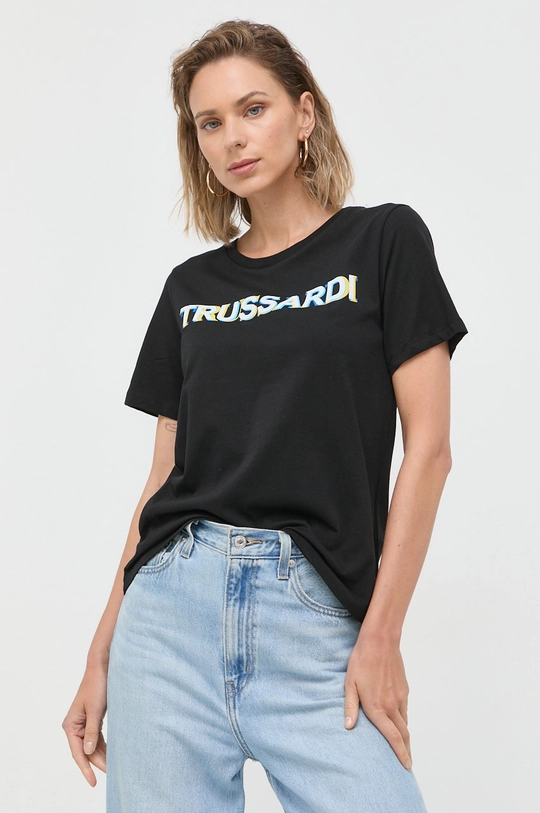 czarny Trussardi t-shirt bawełniany Damski