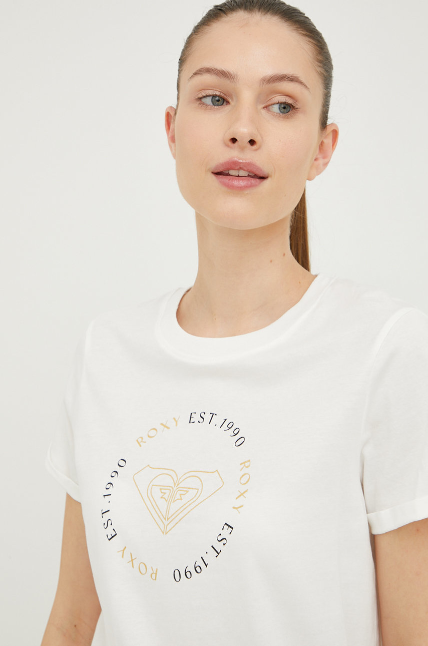 alb Roxy tricou din bumbac