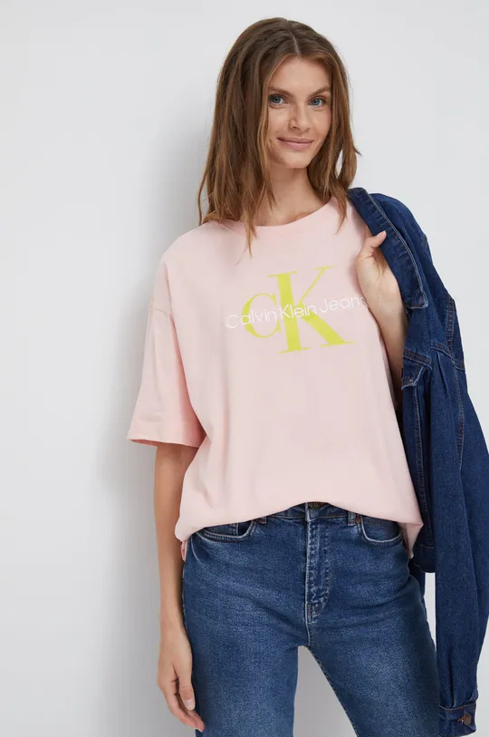 розовый Хлопковая футболка Calvin Klein Jeans Женский