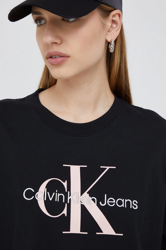 μαύρο Βαμβακερό μπλουζάκι Calvin Klein Jeans