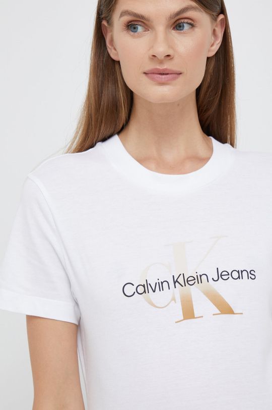 alb Calvin Klein Jeans tricou din bumbac