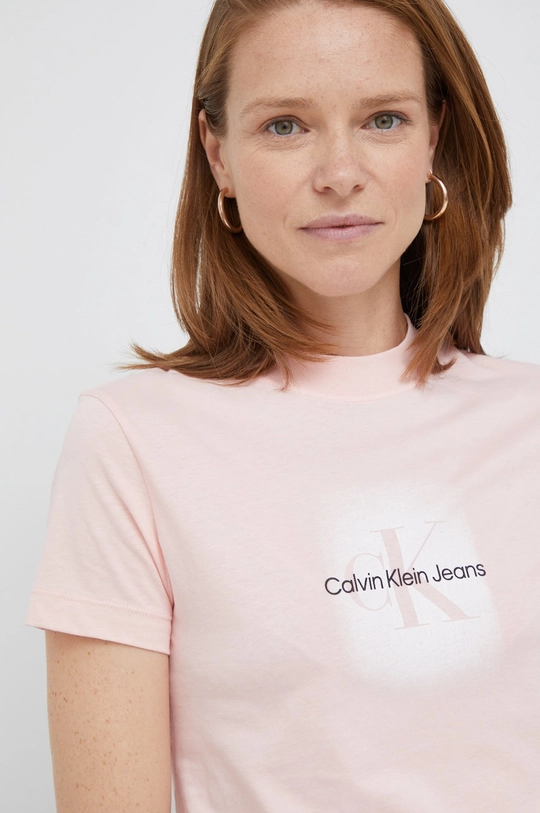 różowy Calvin Klein Jeans t-shirt bawełniany Damski