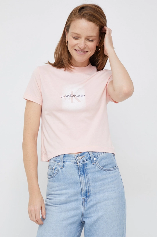 różowy Calvin Klein Jeans t-shirt bawełniany