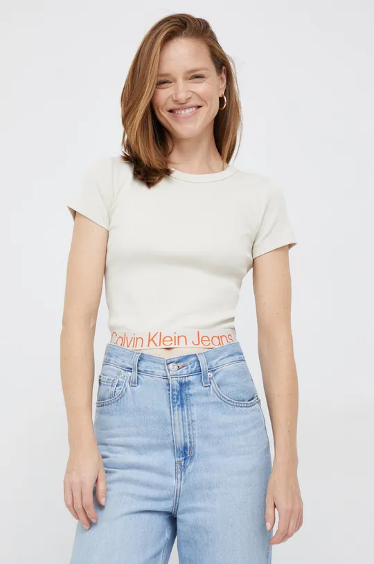 μπεζ Μπλουζάκι Calvin Klein Jeans Γυναικεία