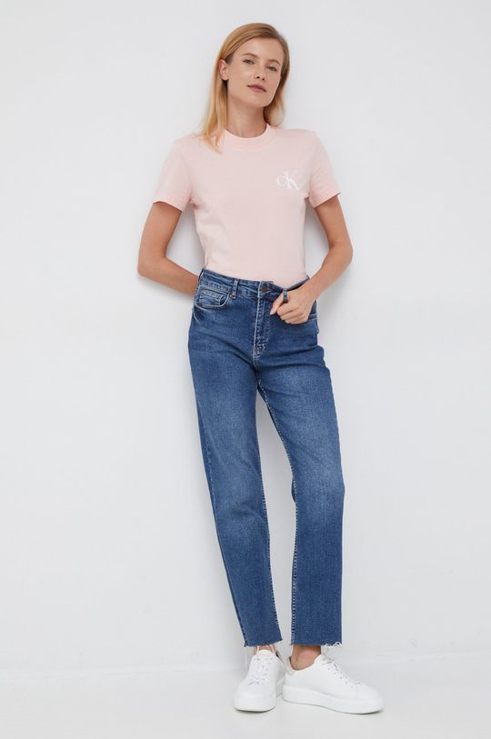 Calvin Klein Jeans t-shirt bawełniany pastelowy różowy