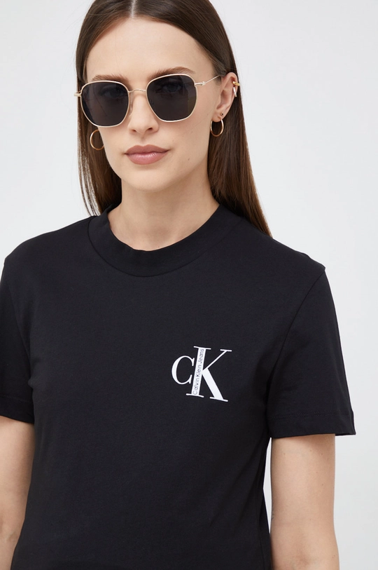 μαύρο Βαμβακερό μπλουζάκι Calvin Klein Jeans