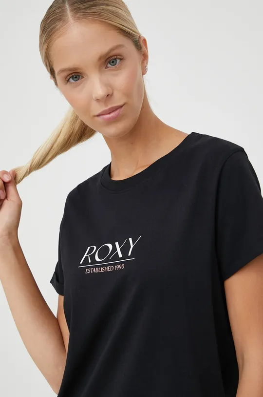 μαύρο Βαμβακερό μπλουζάκι Roxy Γυναικεία