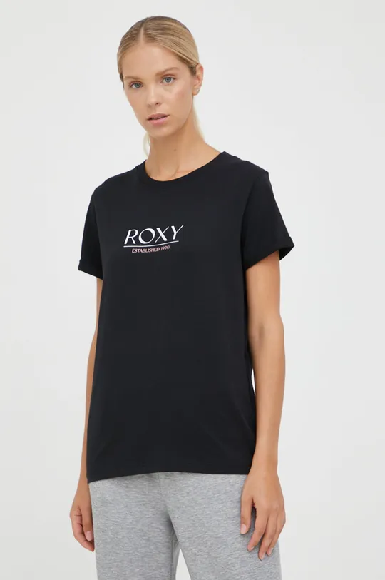 μαύρο Βαμβακερό μπλουζάκι Roxy