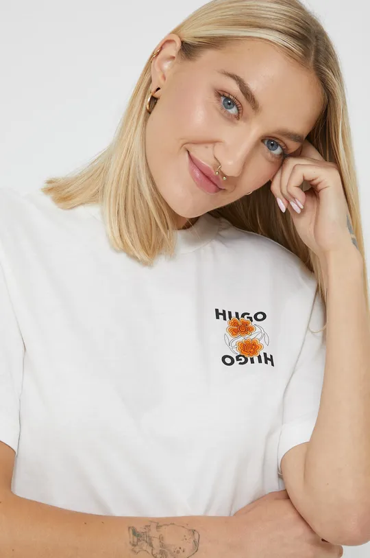 biały HUGO t-shirt bawełniany