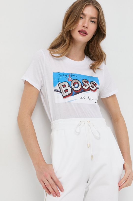bílá Bavlněné tričko BOSS Dámský