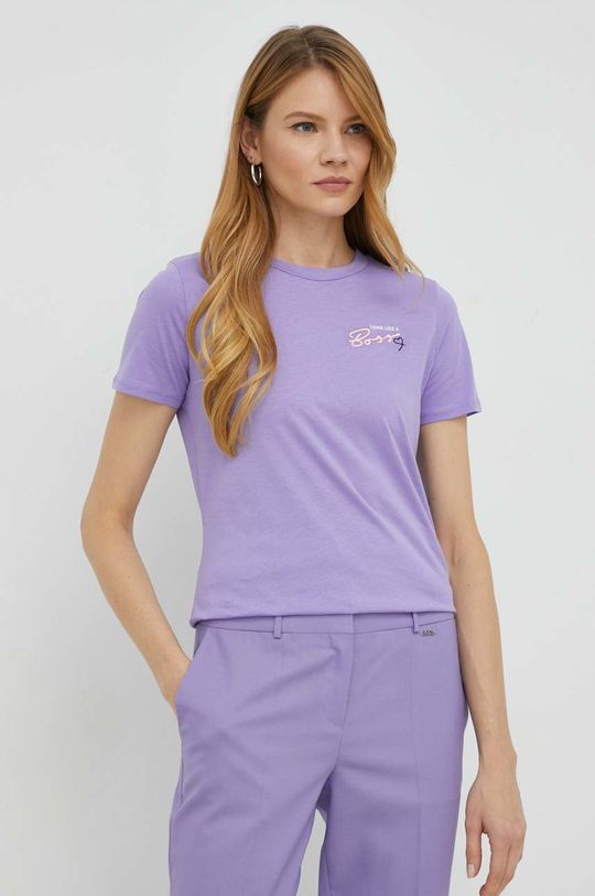 fialová Bavlněné tričko BOSS