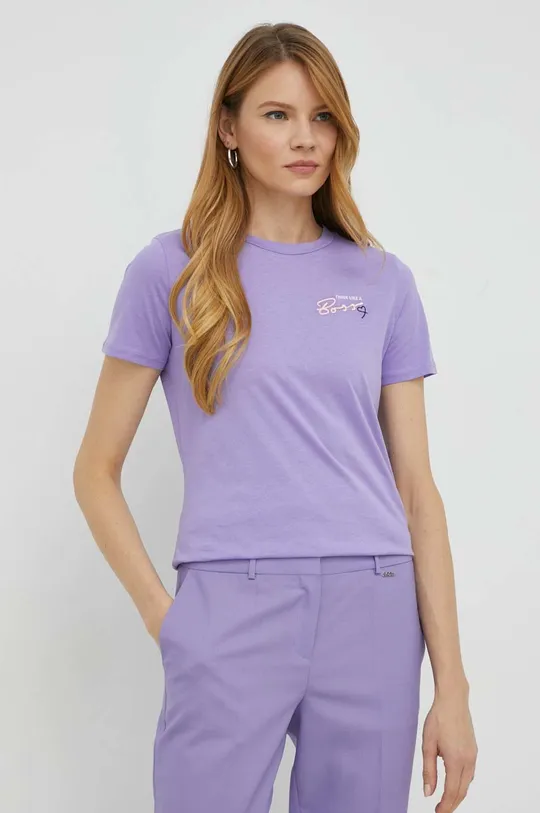 fioletowy BOSS t-shirt bawełniany