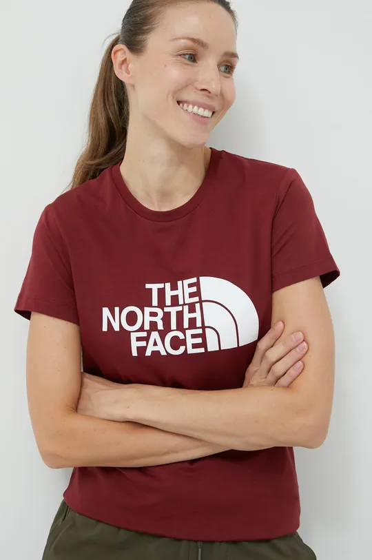 μπορντό Βαμβακερό μπλουζάκι The North Face Γυναικεία