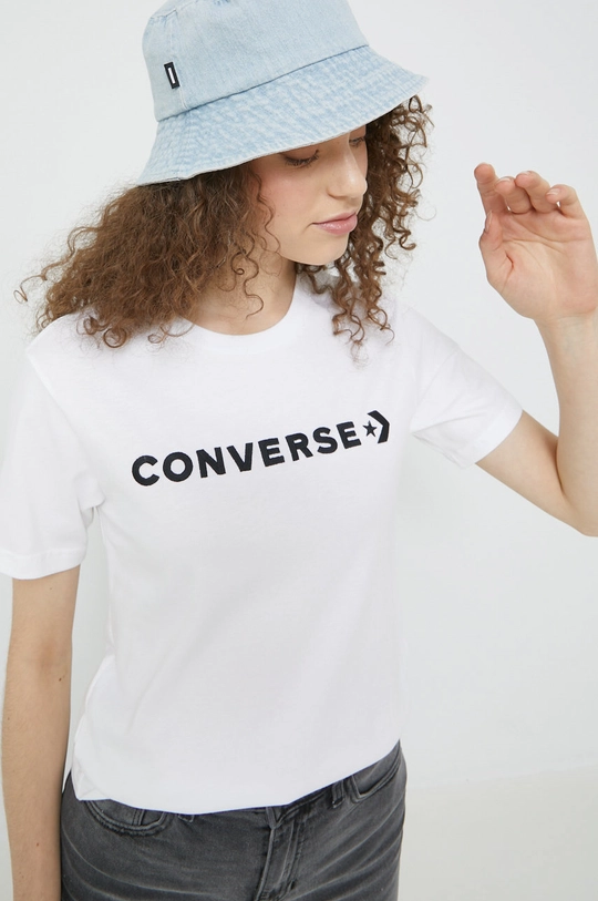 biały Converse t-shirt bawełniany Damski