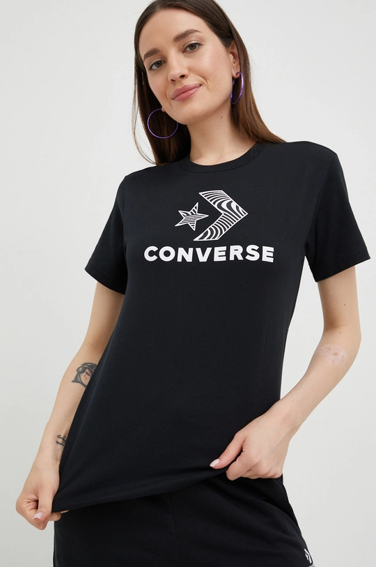 czarny Converse t-shirt bawełniany Damski