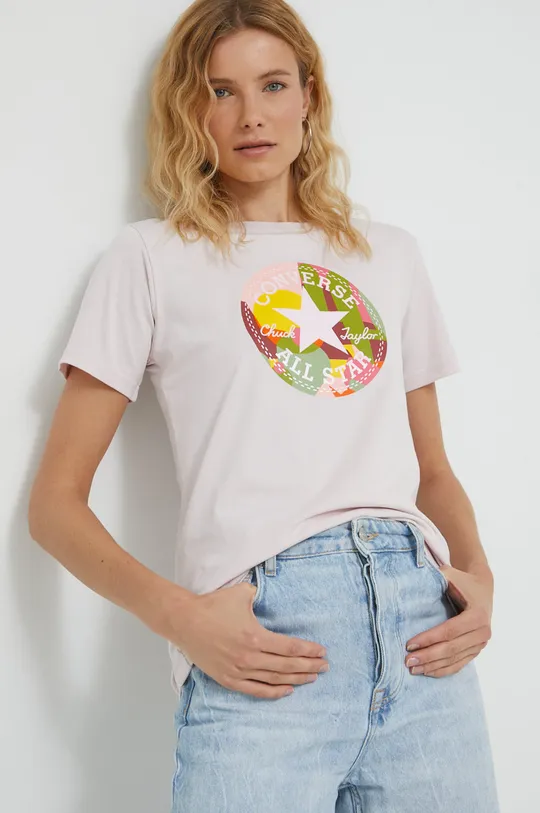 różowy Converse t-shirt bawełniany Damski