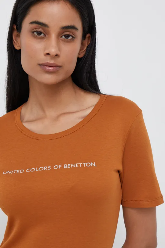 καφέ Βαμβακερό μπλουζάκι United Colors of Benetton Γυναικεία