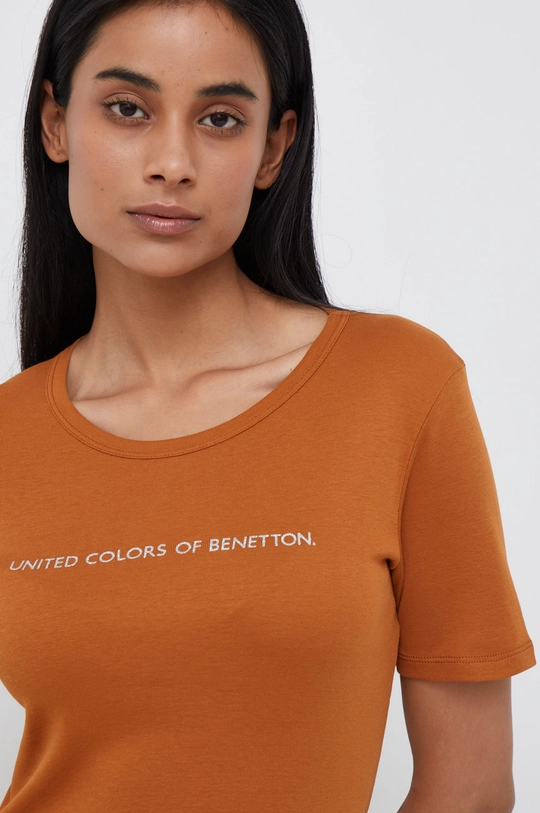 hnedá Bavlnené tričko United Colors of Benetton Dámsky