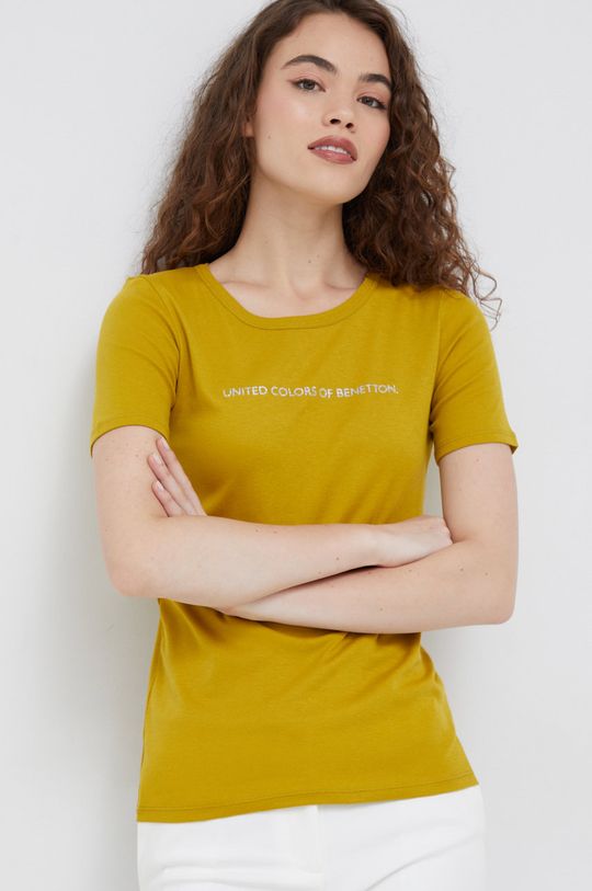 olivová Bavlněné tričko United Colors of Benetton