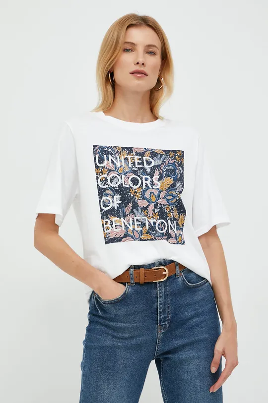 λευκό Βαμβακερό μπλουζάκι United Colors of Benetton Γυναικεία