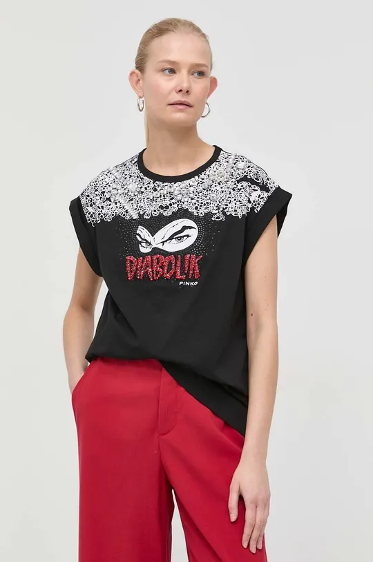μαύρο Βαμβακερό μπλουζάκι Pinko x Diabolik Γυναικεία