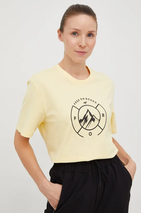 żółty 4F t-shirt bawełniany Damski