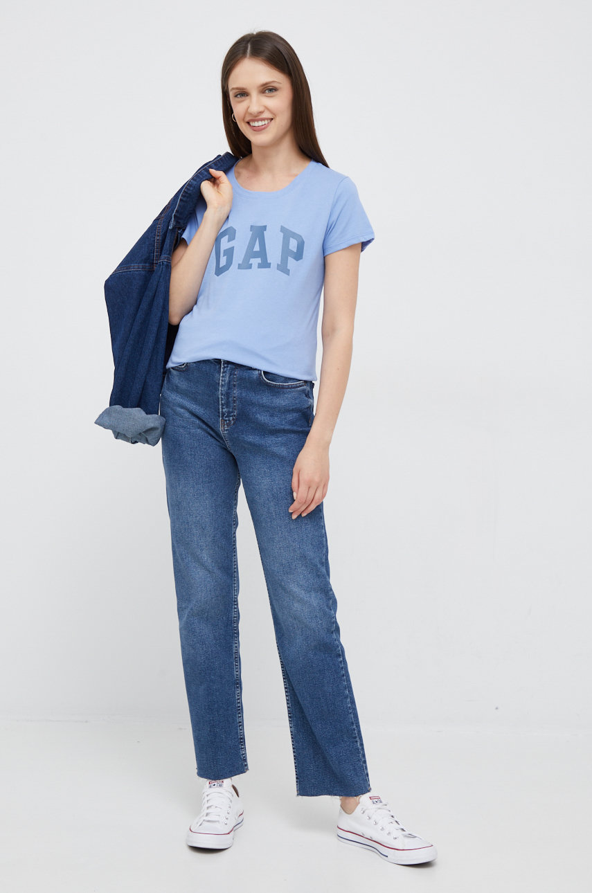 GAP t-shirt bawełniany stalowy niebieski