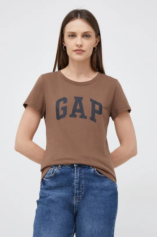 καφέ Βαμβακερό μπλουζάκι GAP Γυναικεία