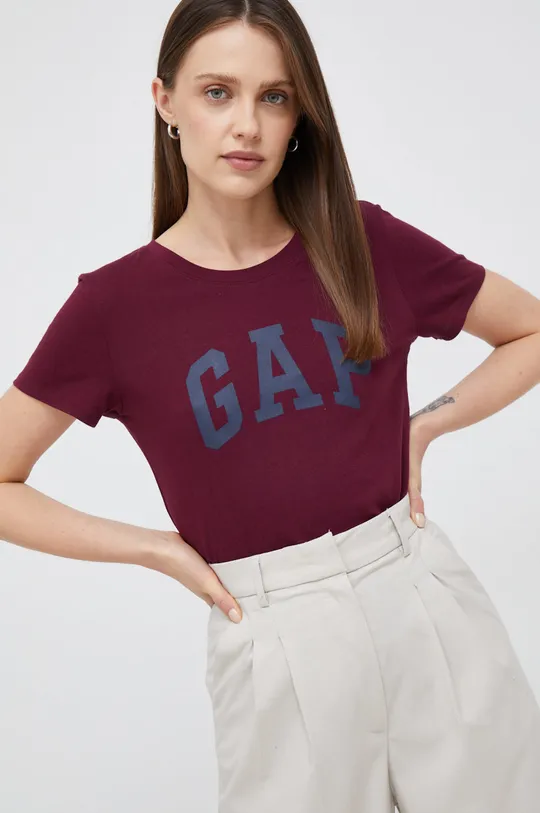 burgundské Bavlnené tričko GAP Dámsky