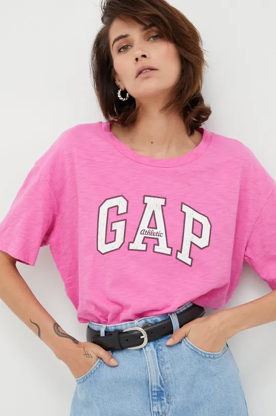 roza Bombažna kratka majica GAP Ženski