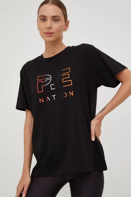 μαύρο Βαμβακερό μπλουζάκι P.E Nation